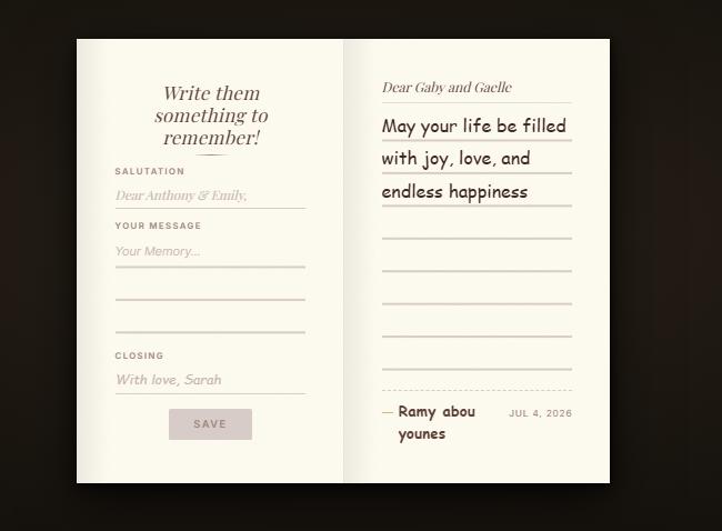 Cedar Invites digital memory book and guestbook